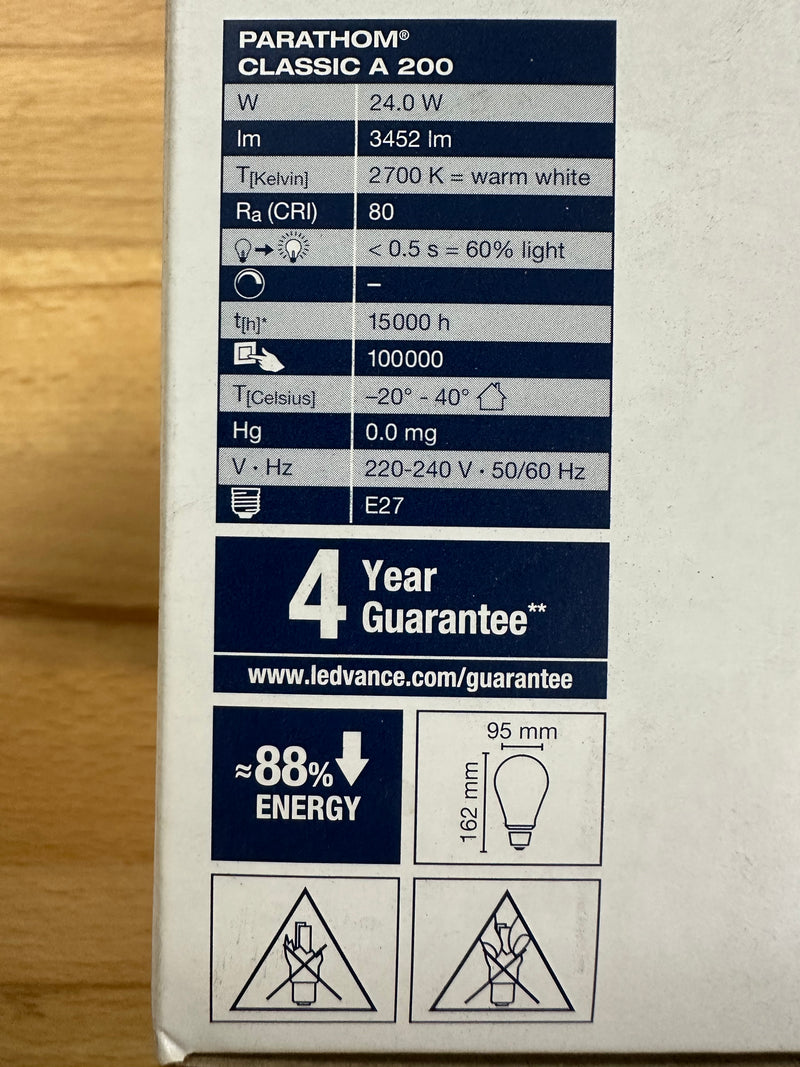 Osram Parathom Classic A E27 Pear Frosted 24W=200W 3452lm Warm White - LED Spares