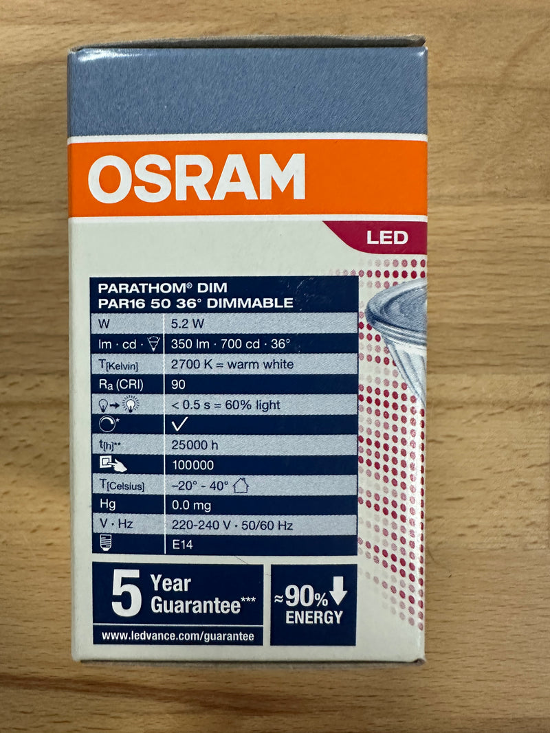 Osram Parathom E14 PAR16 5.2W 927 36D Dimmable Warm White - LED Spares
