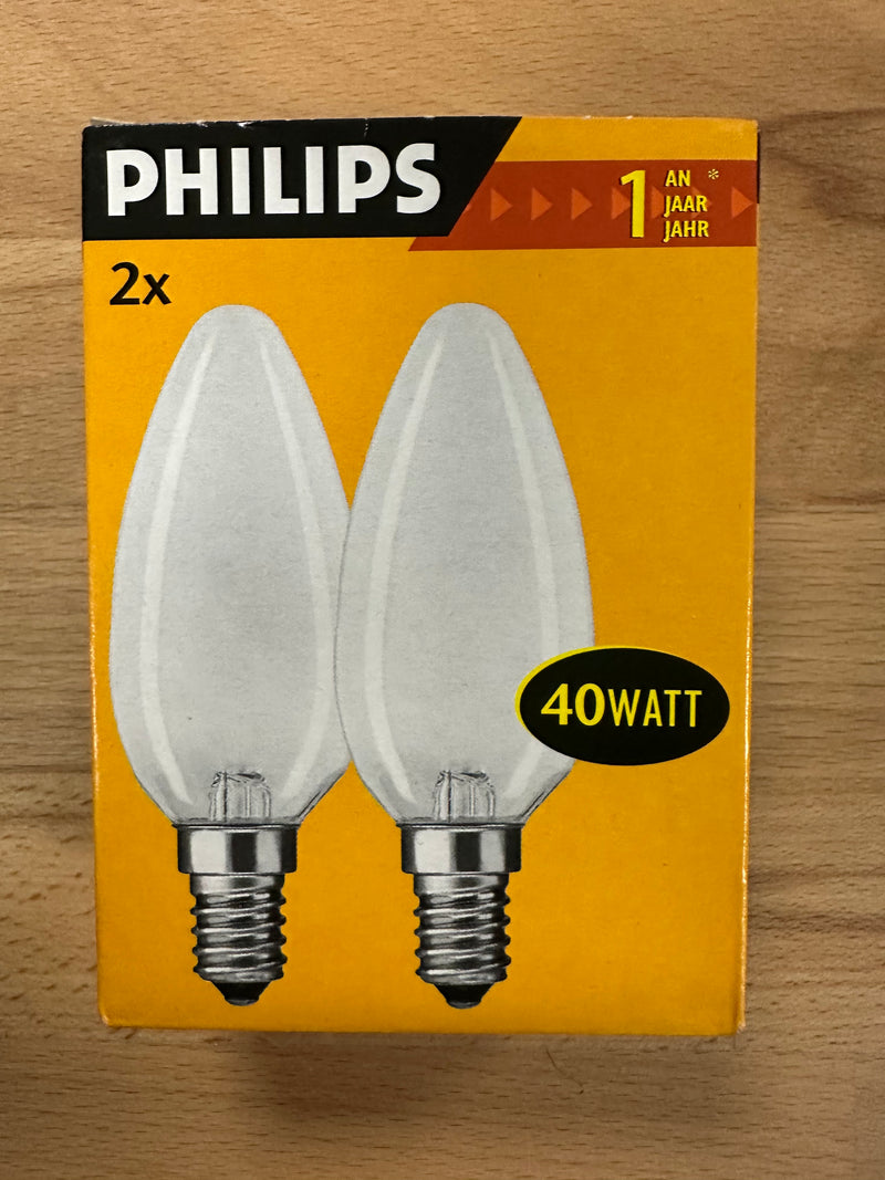 Philips 40W B35 E14 410lm Standard Candle Lamp - Pack of 2 - LED Spares