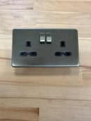 Knightsbridge SFR9000AB Flat Plate 13A 2G DP Switched Socket - Antique Brass With Black Insert - LED Spares