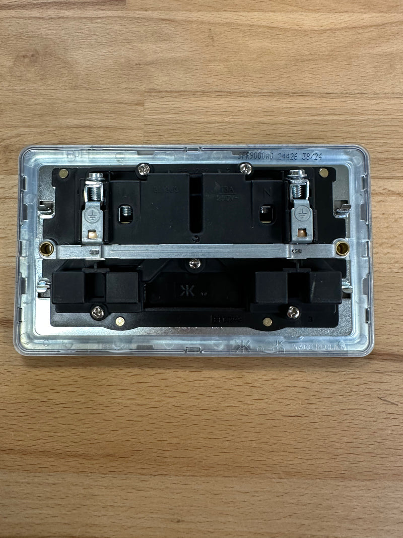 Knightsbridge SFR9000AB Flat Plate 13A 2G DP Switched Socket - Antique Brass With Black Insert - LED Spares