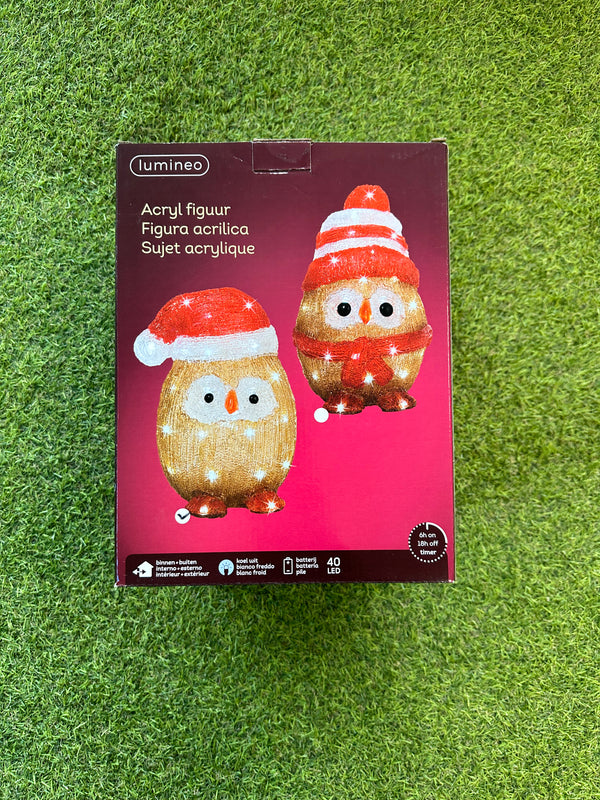 32.5cm Acrylic Christmas Owl - Outdoor/Indoor 40 LEDs Battery Operated & Timer - LED Spares
