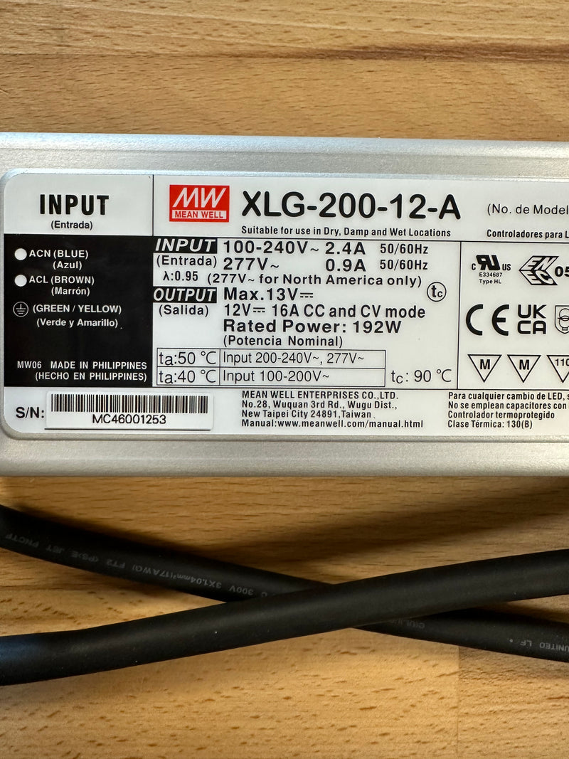 Mean Well XLG-200-12-A 200W 12V IP67 Constant Voltage LED Driver - LED Spares