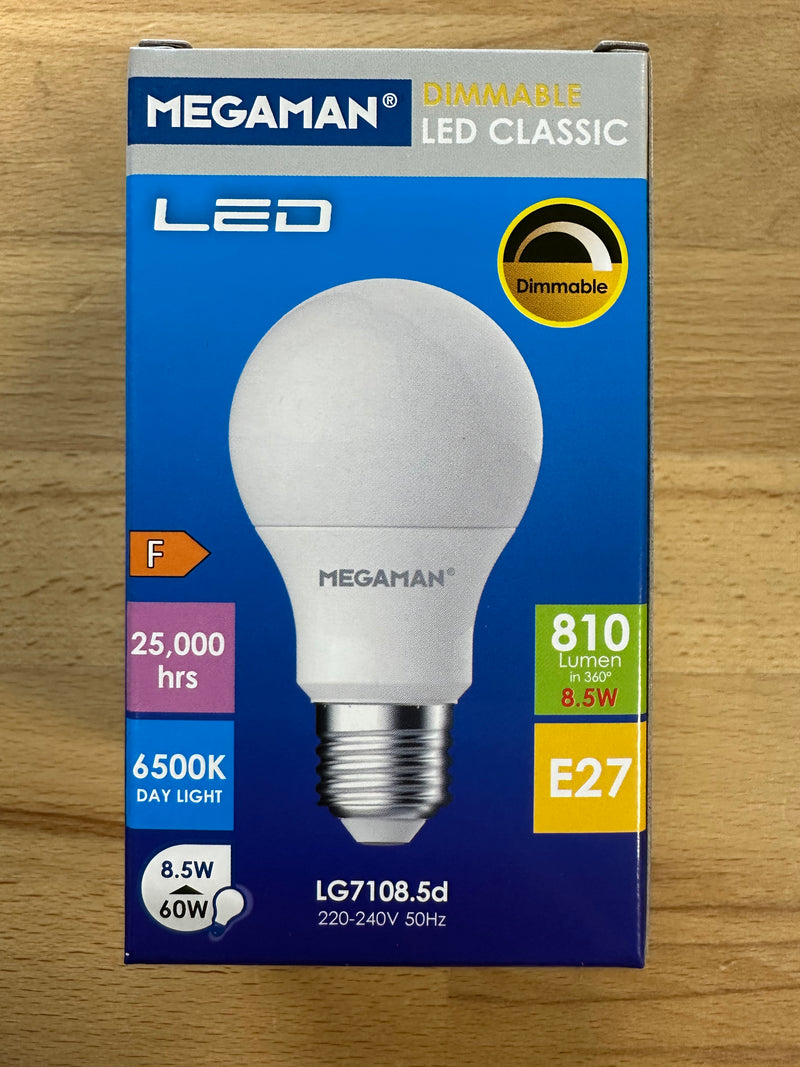 Megaman 8.5W GLS Classic Opal Dimming E27 6500K - 711262 - LED Spares