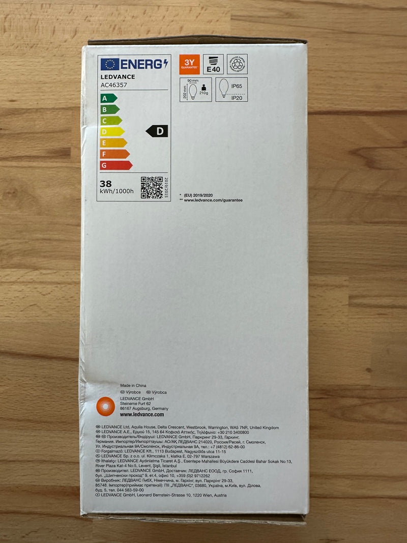 Ledvance LED Bulb HQL LED FIL V E40 38W 6000lm Cool White - LED Spares