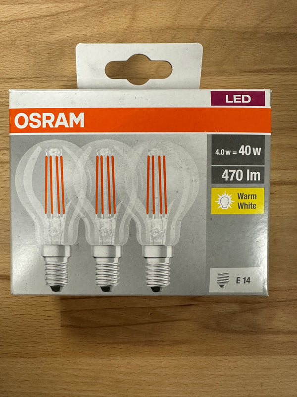 Osram Classic P 40 LED 470lm 4W Warm White E14 Pack of 3 - LED Spares