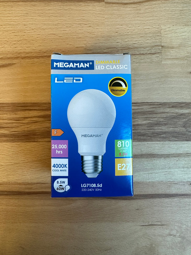 Megaman Classic Opal Dimmable 8.5W E27 LED GLS Bulb Cool White (60W Equiv) - 711116 - LED Spares