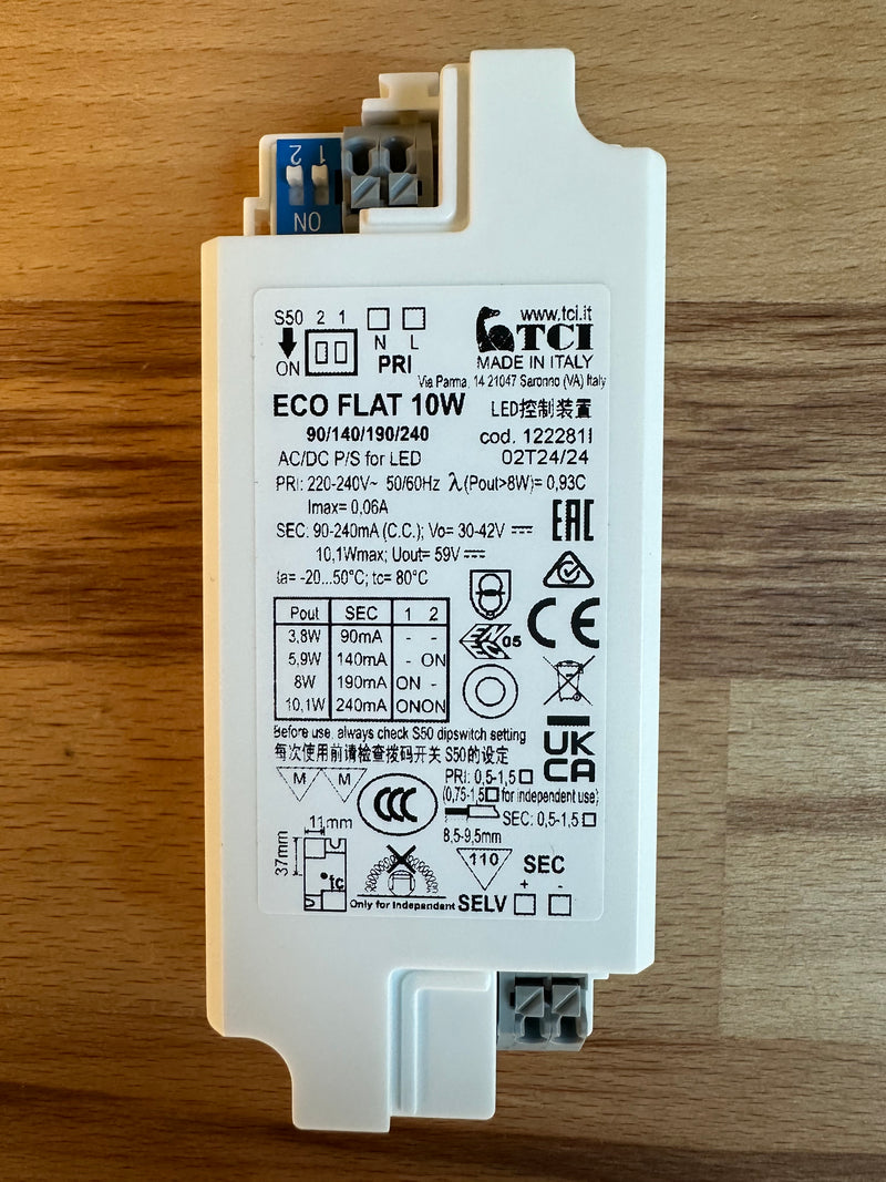 TCI 122281l ECO FLAT 10W 90/140/190/240 3.8-10.1W 30-42V LED Driver - LED Spares