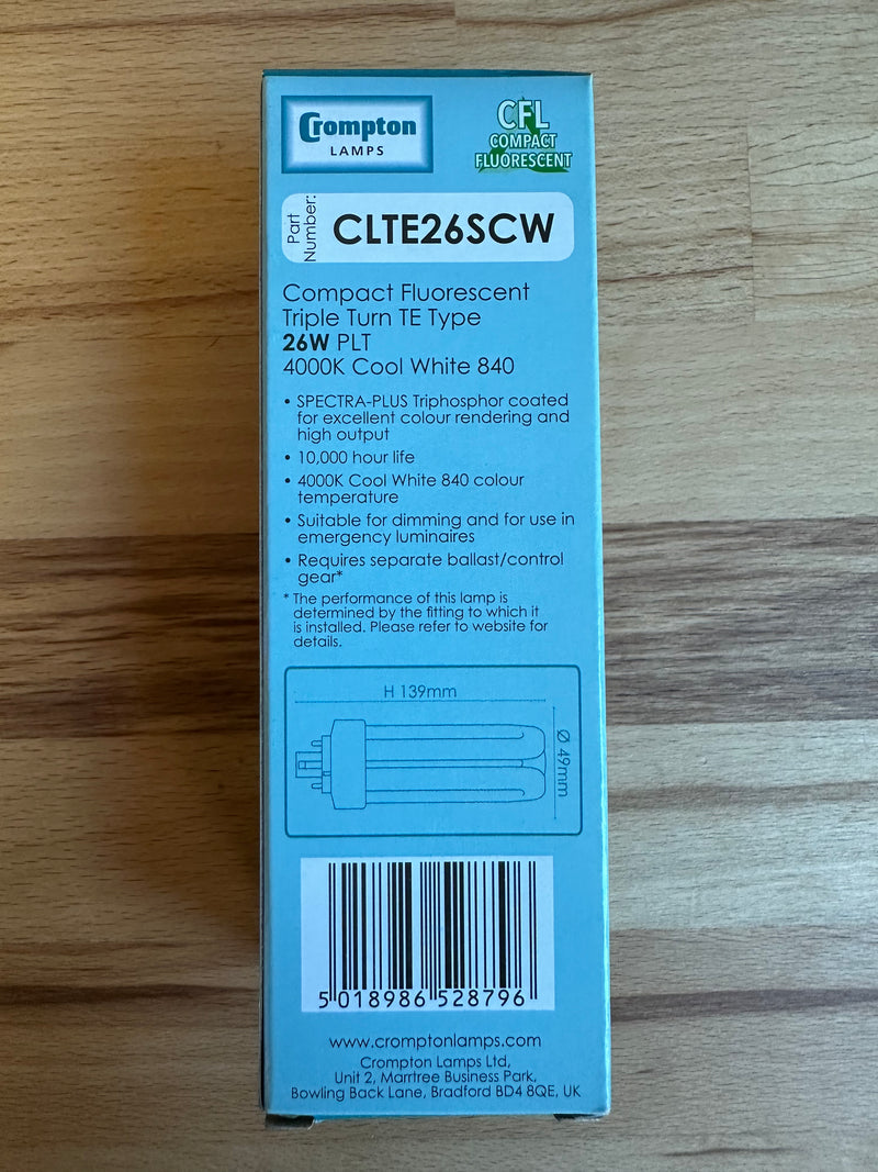 Crompton CLTE26SCW 26W 4 PIN Gx24q-3 4000K Triple Turn CFL Lamp - LED Spares