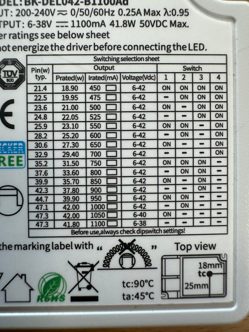 BOKE BK-DEL042-B1100Ad DALI & PushDIM LED Driver 21.4-47.3W 450-1100mA - LED Spares