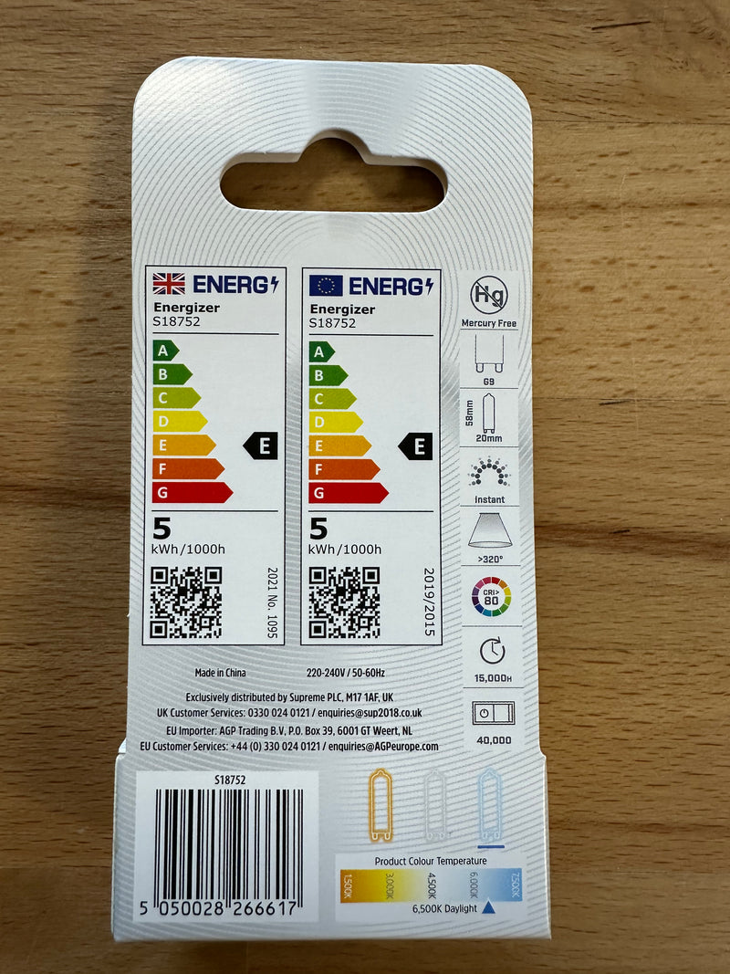 Energizer G9 LED 470lm 4.2W 6500K (Daylight) - S18752 - LED Spares