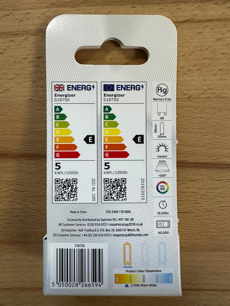 Energizer G9 LED 470lm 4.2W 2700K (Warm White) - S18750