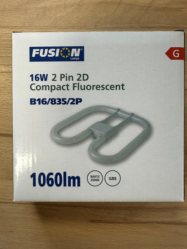 Fusion 16W 2D Compact Fluorescent Lamp 2 Pin GR8 3500K White B16/835/2P - LED Spares
