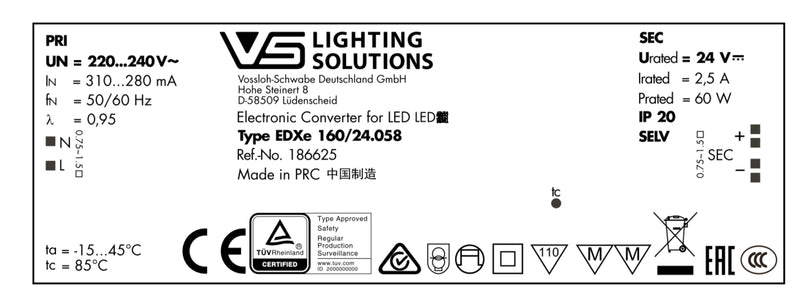 Vossloh 186625 EDXe 160/24.058 60W 24V IP20 LED Driver - LED Spares