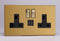 Varilight Screwless Brushed Brass 2 Gang 13A Switched Socket with Dual USB Ports and Black Insert - LED Spares