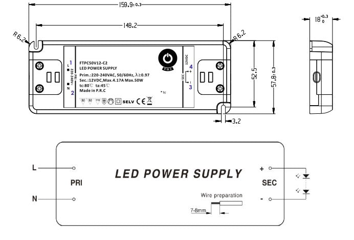POS Power FTPC50V24-C 50W 24V/2.08A LED Power Supply - LED Spares