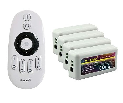 LIGHTEU Mi-Light Remote Control Kit - Pack of 4 FUT036 Single Colour Dimmer Controllers + 1 FUT007 Remote - LED Spares