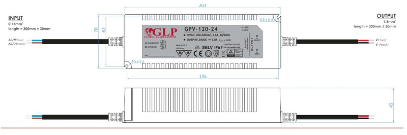 GLP GPV-120-24 120W 24V/5A CV IP67 LED Power Supply - LED Spares