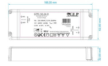 GTPC-50-12-D 50W 12V 0-4.16A Triac Dimmable LED Driver - LED Spares