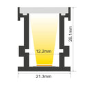 Aluminium Recessed Profile 2M Frosted Diffuser 21.3 X 26.1mm for IP65 12MM Includes 2 End Caps - LED Spares