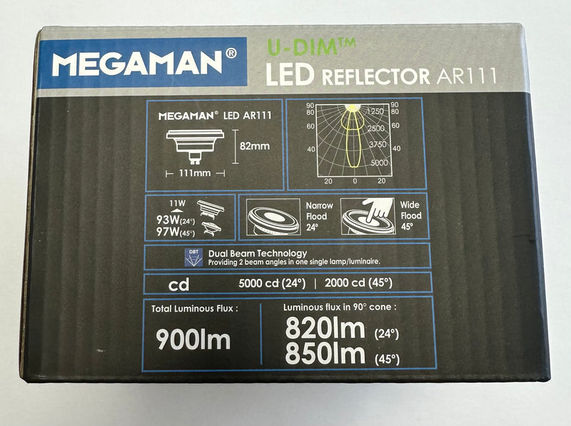 Megaman 11W AR111 Dimming GU10 Dual Beam 24°/45° Professional LED 4000K - 142626 - LED Spares