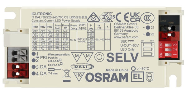 Osram ICUTRONIC IT DALI 30/220-240/700 CS 29.4W DALI2 Dimmable LED Driver - LED Spares