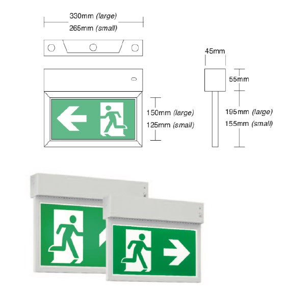 LEDSMXL LED Emergency Exit Sign - Wall, Ceiling or Wire Suspended Options - LED Spares