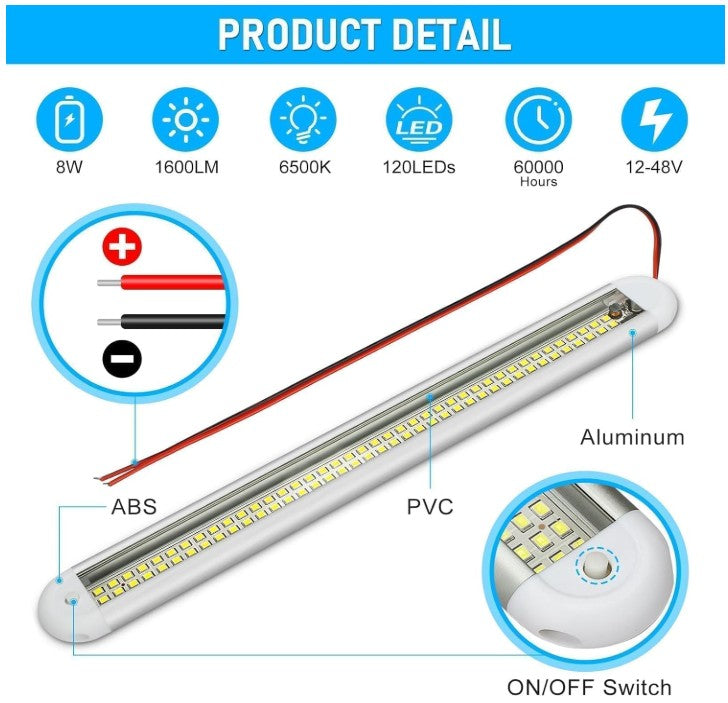 Linkstyle 12-48V Interior Light Bar, 120 LED's 6500K On/Off Switch
