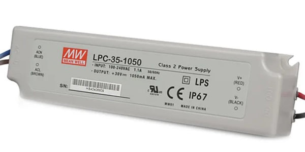 Mean Well LPC-35-1050 31.5W 1050mA IP67 Constant Current LED Power Supply - LED Spares