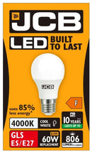 S12504 JCB LED GLS E27 (ES) 806lm 8.5W 4,000K (Cool White), Box of 1 - LED Spares