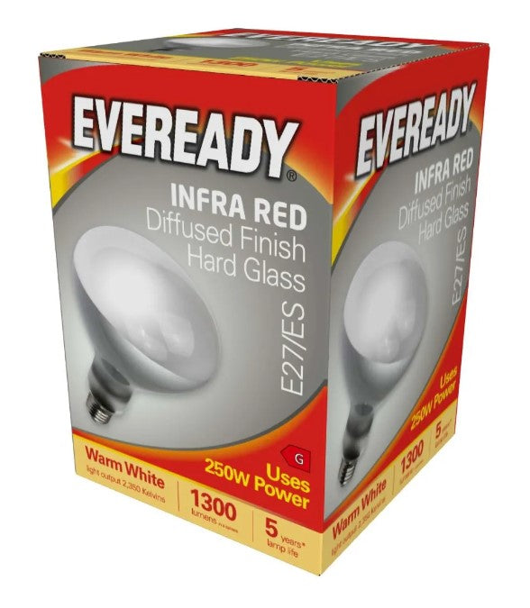 Eveready Infra-Red Heater Lamp Diffused Finish E27 (ES) 1300lm 250W 2700K Warm White - LED Spares