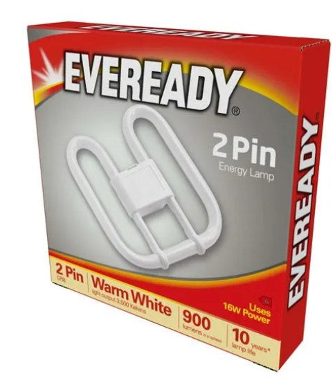 Eveready 16W 2D Compact Fluorescent Lamp 2 Pin 3500K White - S710 - LED Spares