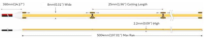 Spotless8 8mm Wide 3000K Warm White COB LED Seamless Strip Lights - 12V - 8W - LED Spares