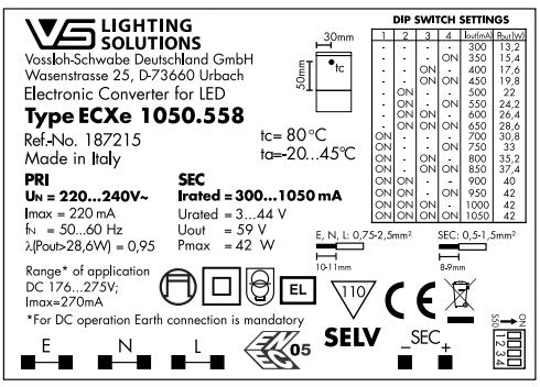 Vossloh 187215 ComfortLine DIP Switch C-R3 loop LED Driver