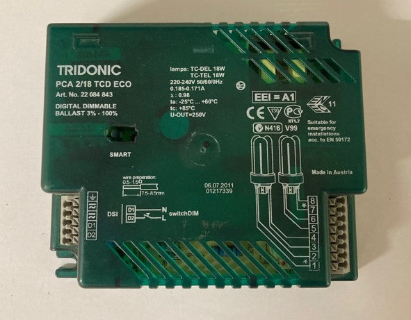 Tridonic 22084843 PCA 2/18 TCD ECO 2 X 18W Dimmable Electronic Ballast - LED Spares