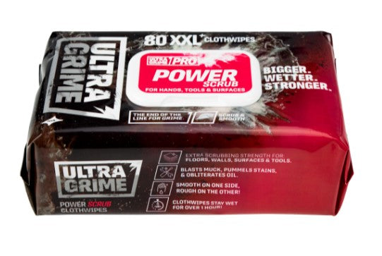 Ultragrime Pro Power Scrub Wipes XXL+ Pack of 80 Textured Clothwipes - 5920 -LED Spares