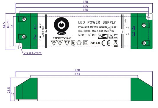 POS Power FTPC50V24-C 75W 24V/3.13A LED Power Supply - LED Spares