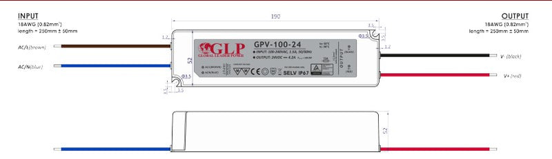 GLP GPV-100-12 99.6W 12V/8.3A CV IP67 LED Power Supply - LED Spares