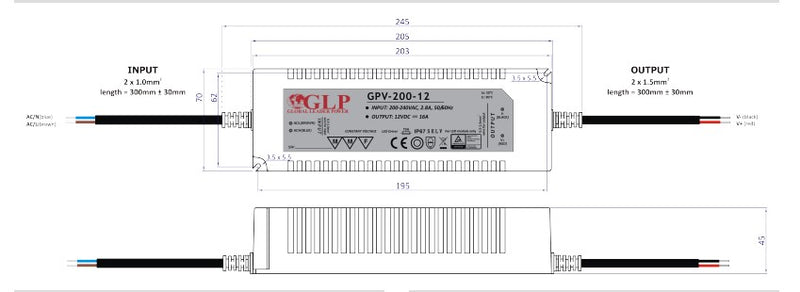 GLP GPV-200-24 199.2W 24V/8.3A CV IP67 LED Power Supply - LED Spares