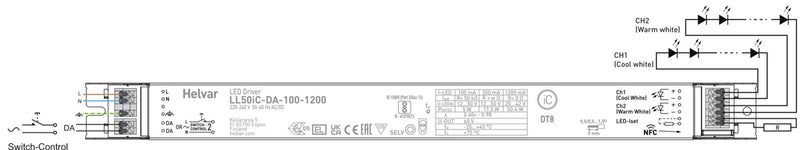 Helvar LL50iC-DA-100-1200 50/2W Tunable White (DT8) DALI LED Driver - LED Spares