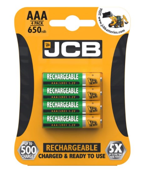 JCB AAA Rechargeable Batteries 650mAh - LED Spares