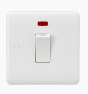 Knightsbridge CU8331NW White Curved Edge 45A DP Control Switch With Neon - White Rocker - LED Spares