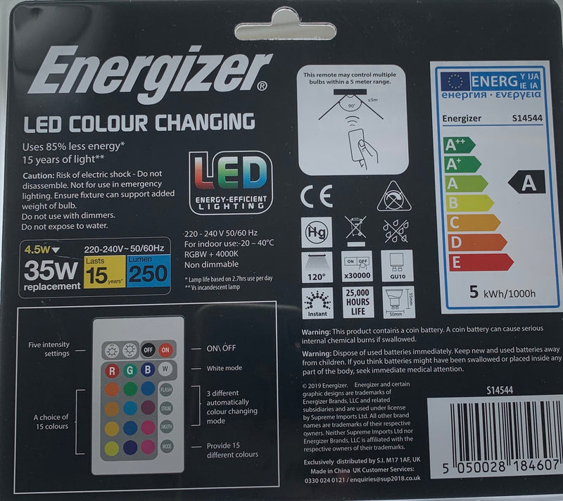 S14544 - ENERGIZER GU10 LED RGB+W - LED Spares