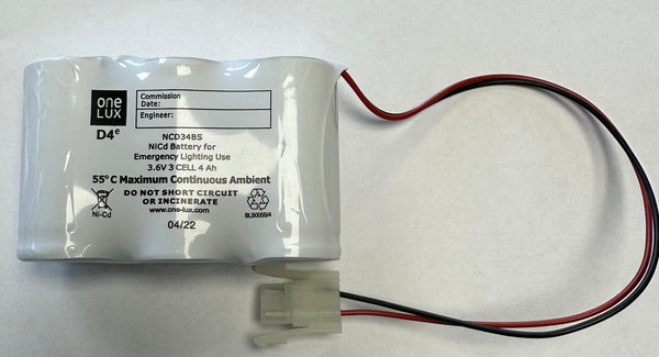 One-Lux NCD34BS NICD 4Ah 3 Cell 3.6V Emergency Battery Side by Side - LED Spares