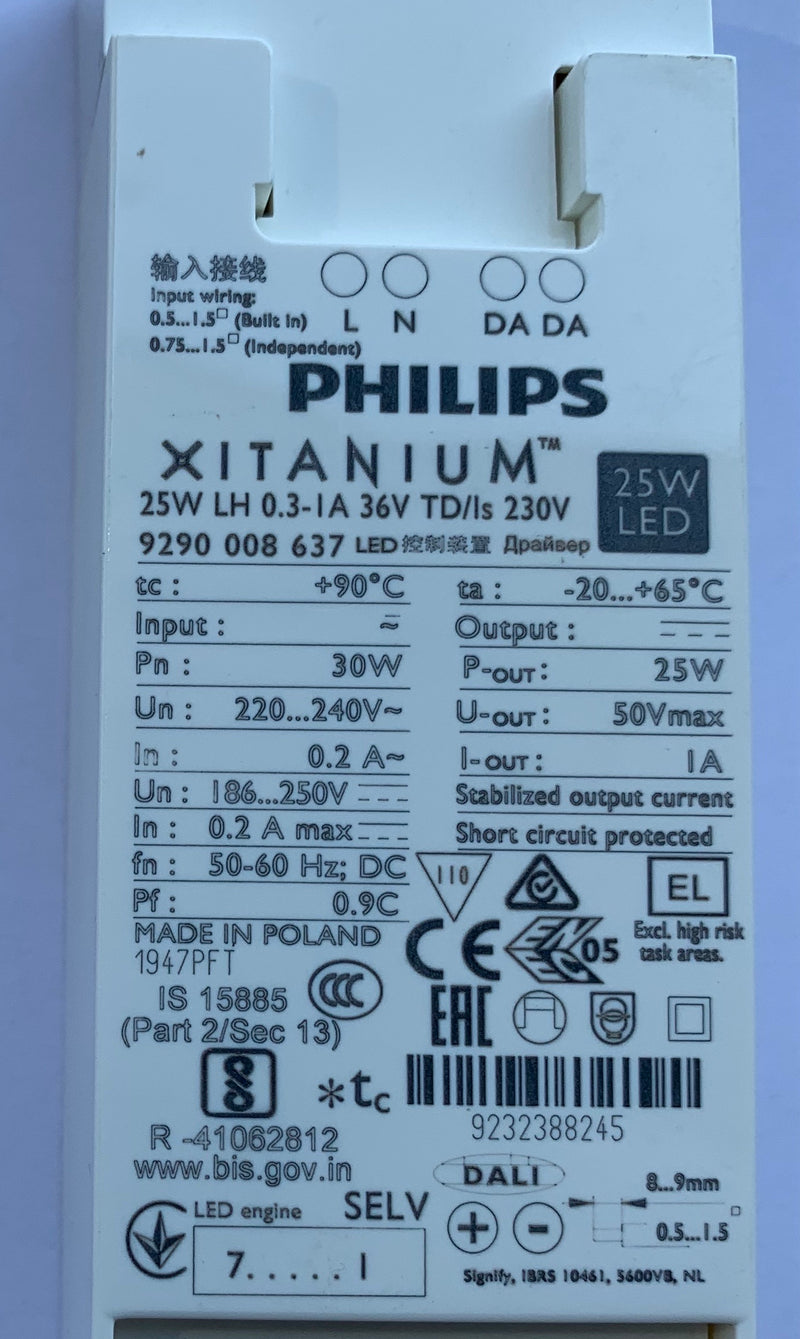 Philips 929000863703 Xitanium 25W LH 0.3-1A 36V TD/Is 230V - LED Spares