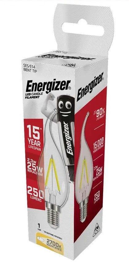 Energizer LED Filament Candle E14 (SES) 250lm 2.3W 2,700K (Warm White) Bent Tip Bulb - LED Spares