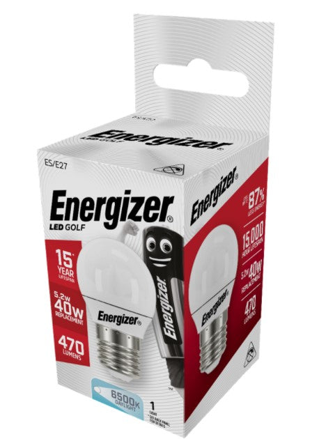 S13572 Energizer 5.2W LED GOLF BALL 470LM Opal ES (E27) Daylight Bulb - LED Spares