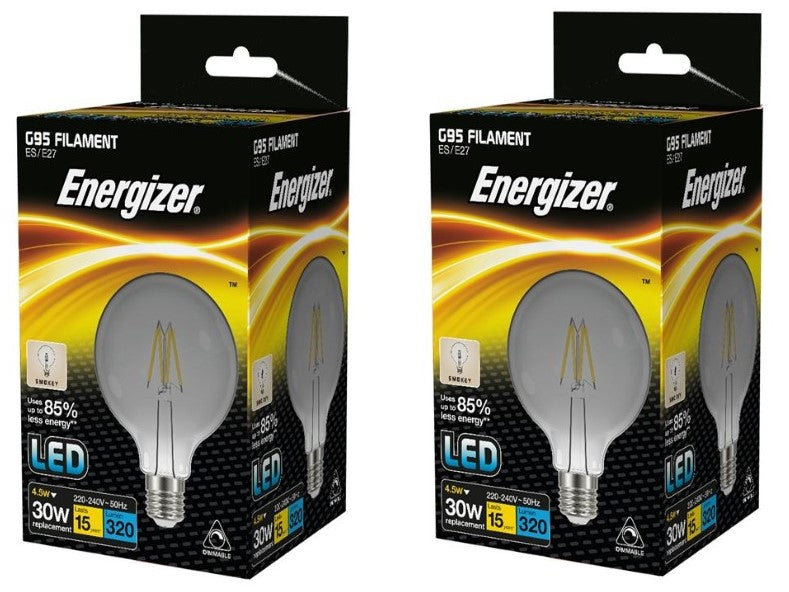 S15032 Energizer Filament Smokey LED G95 4.5W ES (E27) Dimmable Cool White -LED Spares