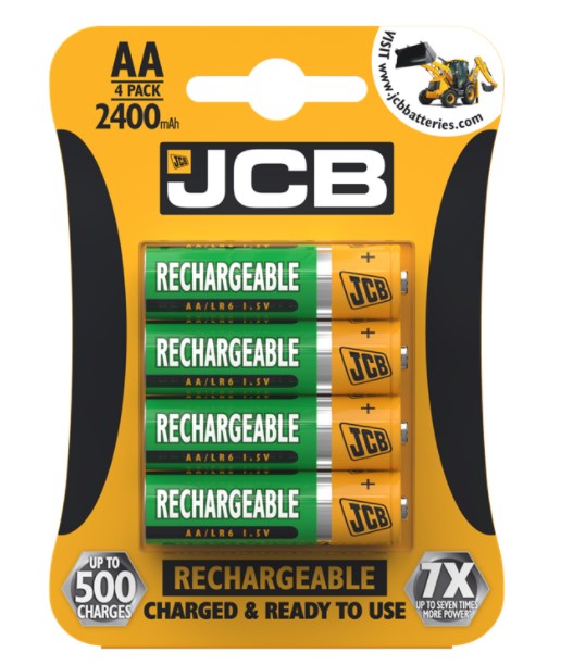 JCB AA Rechargeable Batteries 2400mAh - High Capacity - LED Spares